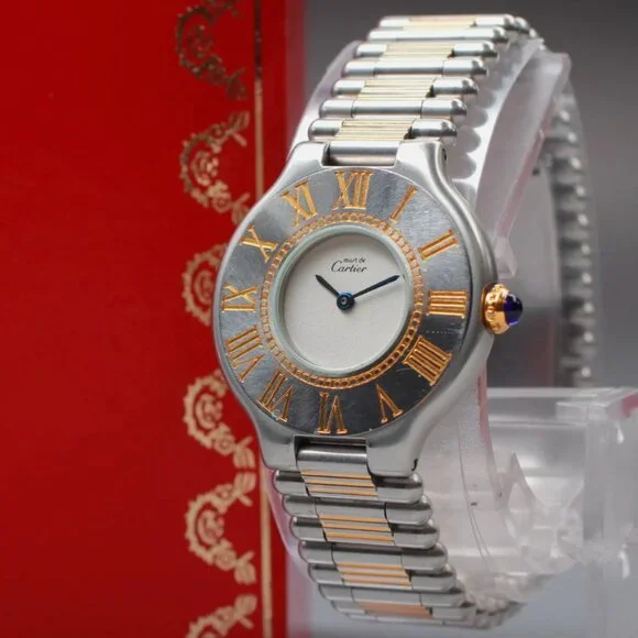 MINT CARTIER LADIES WATCH WITH ORIGINAL BOX Vintage [N-MINT] Must de Cartier Tank Vermeil Gray dial 21mm  main image 4